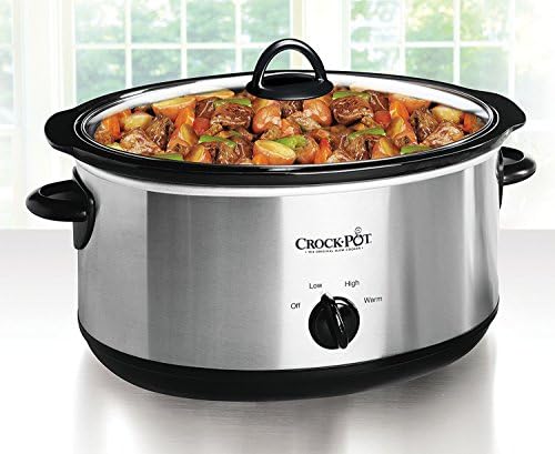 Oval Ceramic Crock-Pot 7 Quart Oval Manual Slow Cooker – Stainless Steel S29K - Stainless Steel Slow Cooker with Locking Lid Detail