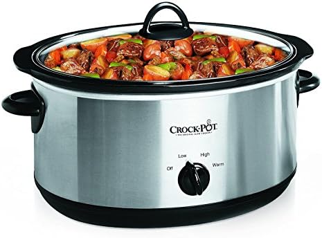 Oval Ceramic Crock-Pot 7 Quart Oval Manual Slow Cooker – Stainless Steel S29K - Stainless Steel Slow Cooker with Locking Lid - 7 Quarts